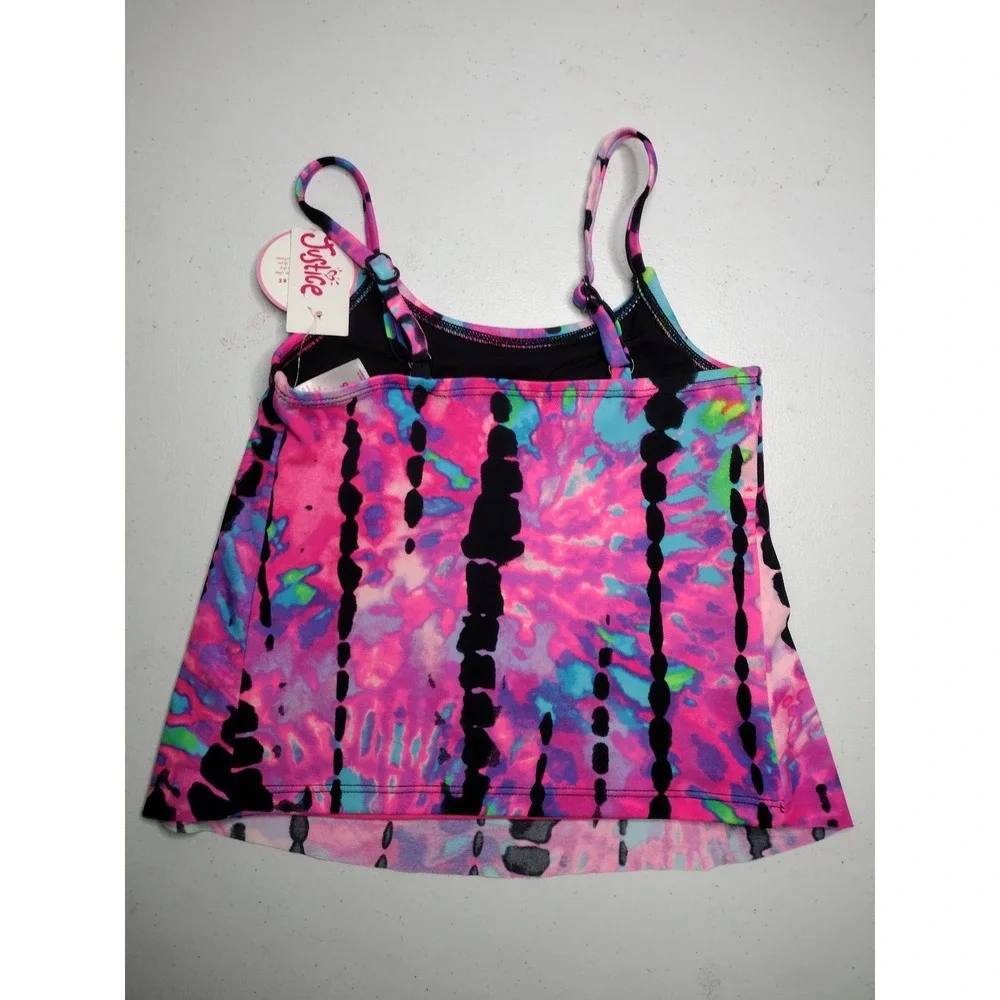 Justice Girls Tie Dye Tankini Swim Top Size‎ 6 Pink Blue Black Strappy